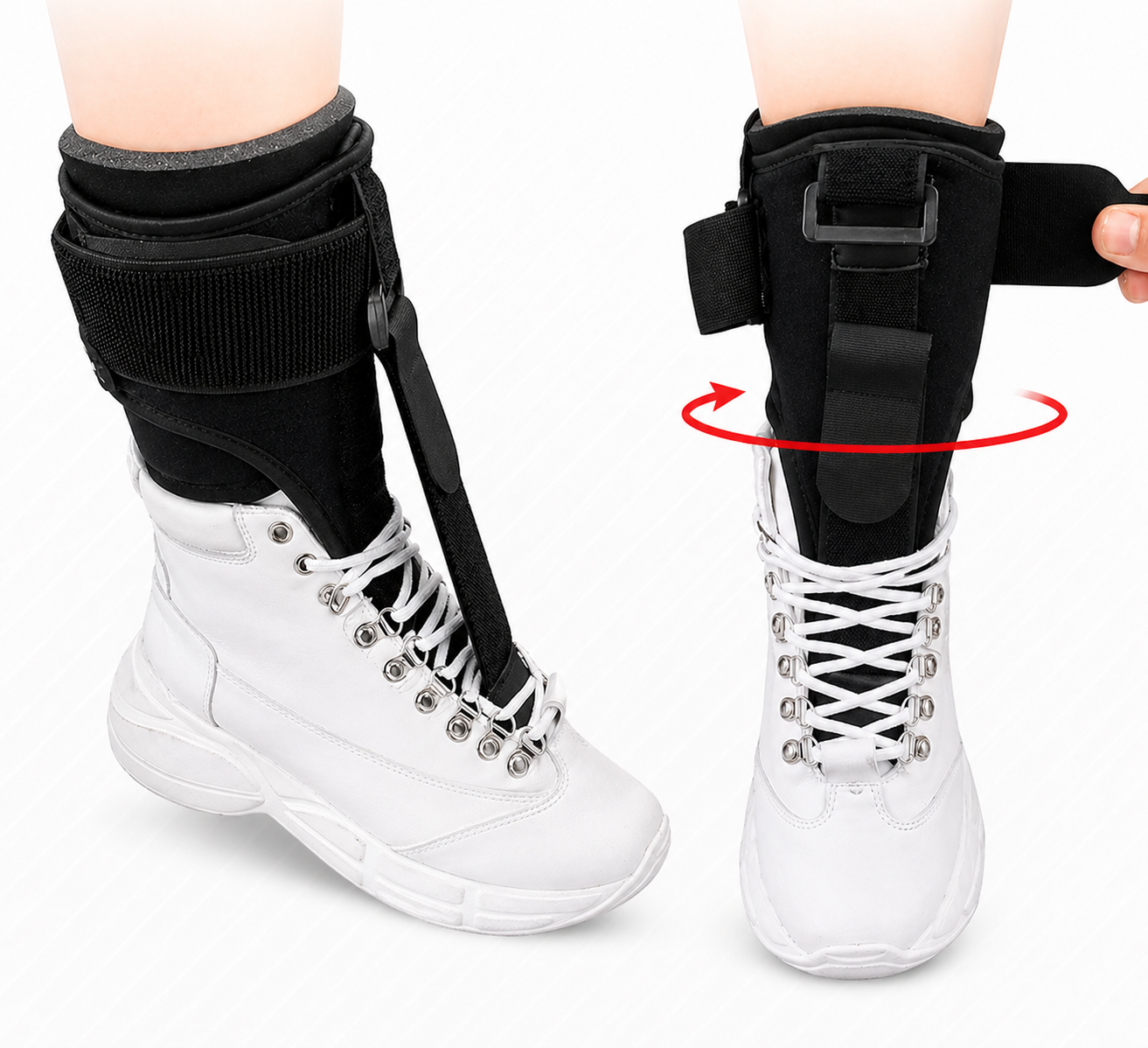 ShoeBrace shown from front and side — easy adjustable fit